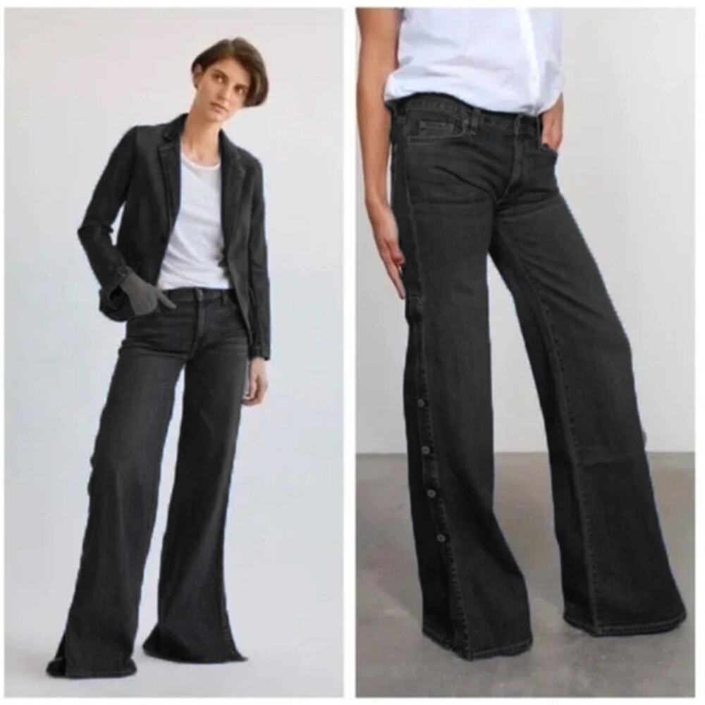Nili Lotan Women's Ena High Rise Wide Leg Snap Buttons Stretch Jeans Designer